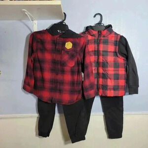 Tony Hawk Boys 5/6 Red Black Buffalo Plaid Long Sleeve Pants Sets Bundle of 2